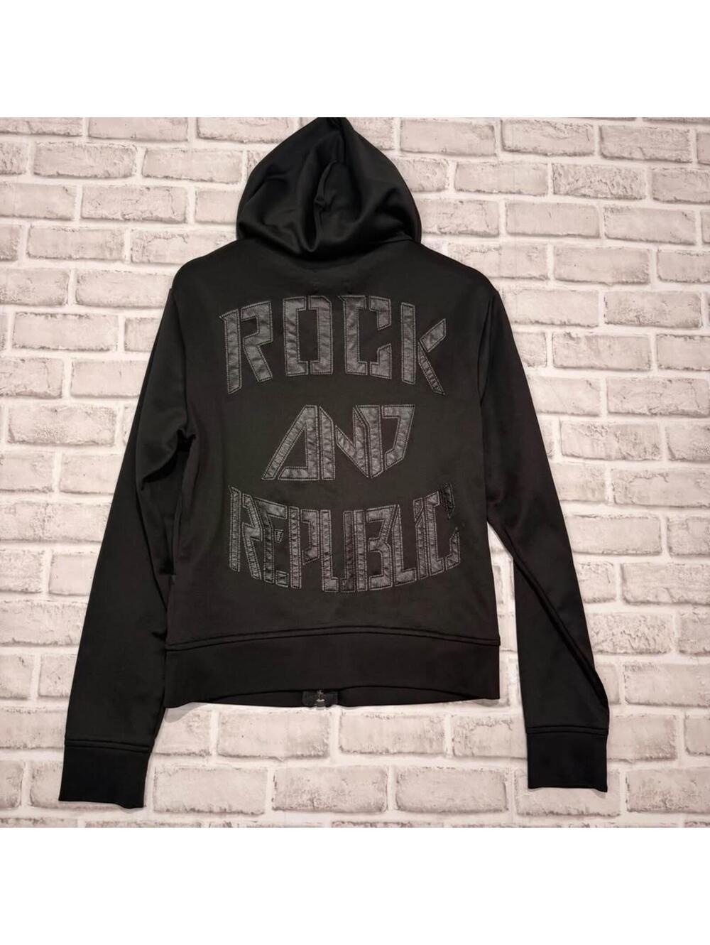 Rock & Republic Black Hooded Full Zip Sweatshirt ‎ Men's S